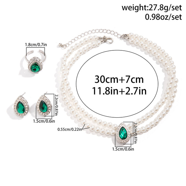 Ornament Multi-layer Necklace Ring Earrings Suit